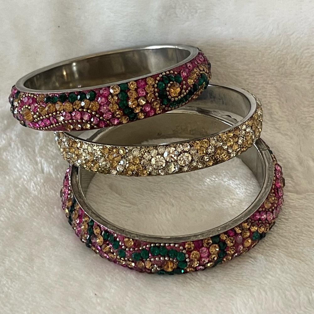 Vintage wedding bangle, bracelets, rhinestone, glitter silver gold bright - Picture 3 of 8